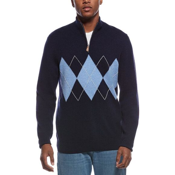 Kier + J MensArgyle Front Wool & Cashmere-Blend 1/4-Zip Sweater, Blue